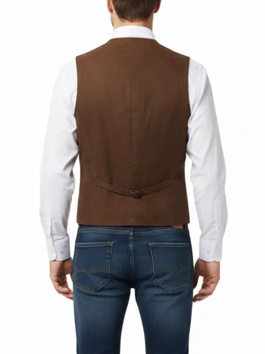 Men’s Classic Brown Tailored Vest | Slim Fit Button Front Waistcoat