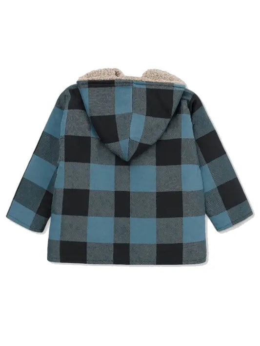 Kids Hooded Plaid Winter Jacket with Soft Fleece Lining