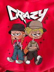 Kids Crazy Graphic Hoodie – Red Cartoon Print Pullover Hoodie