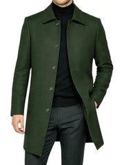 Men’s Dark Green Tailored Wool Blend Long Coat