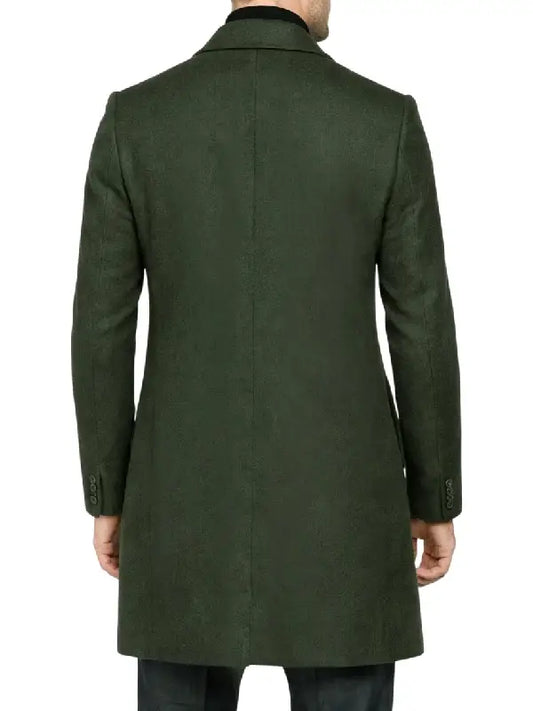 Men’s Dark Green Tailored Wool Blend Long Coat