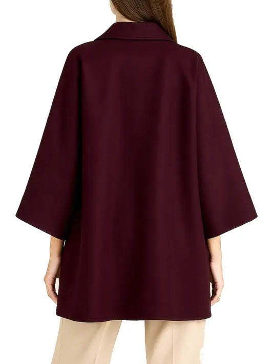 Women’s Burgundy Double Breasted Wool Blend Cape Coat