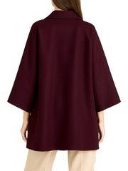 Women’s Burgundy Double Breasted Wool Blend Cape Coat