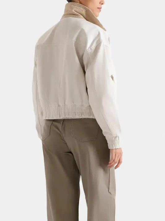 Women’s Lightweight Cropped Jacket with Corduroy Collar, Ivory