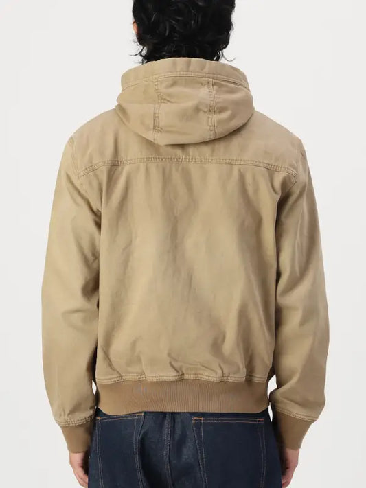 Men’s Khaki Hooded Zip Jacket | Casual Cotton Blend Hoodie Jacket