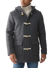 Men’s Grey Hooded Duffle Coat with Toggle Closure