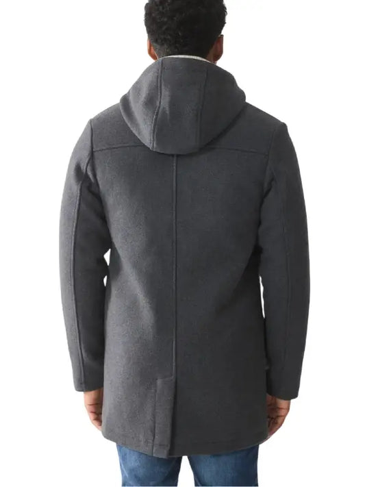 Men’s Grey Hooded Duffle Coat with Toggle Closure