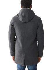 Men’s Grey Hooded Duffle Coat with Toggle Closure