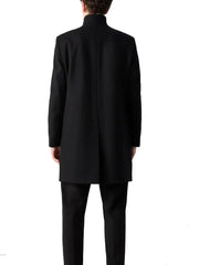 Men’s Black Tailored Wool Coat with Stand Collar