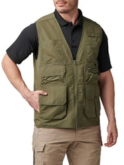 Men’s Olive Utility Cargo Vest with Multi-Pocket Design