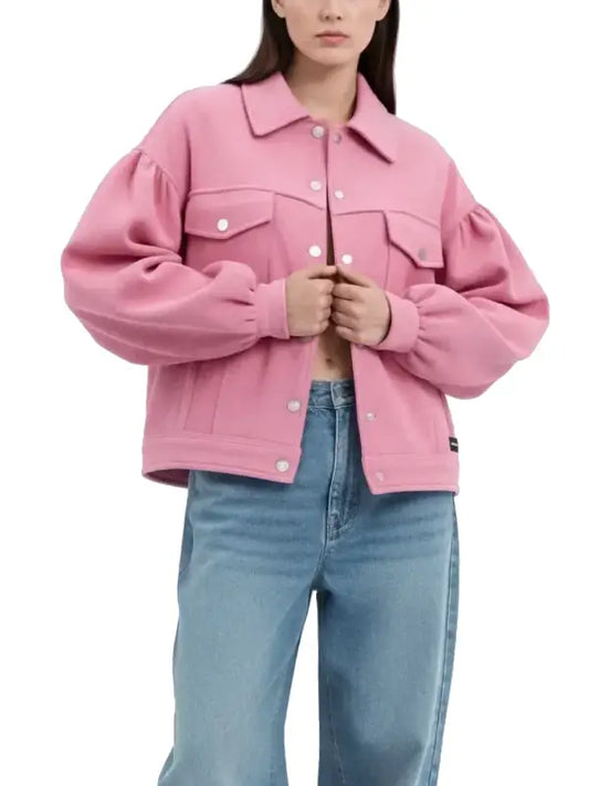 Women’s Pink Cotton Summer Jacket with Balloon Sleeves