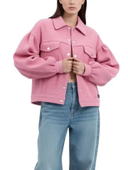 Women’s Pink Cotton Summer Jacket with Balloon Sleeves