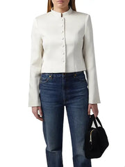 Women’s White Cropped Structured Jacket with Button Front