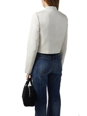 Women’s White Cropped Structured Jacket with Button Front