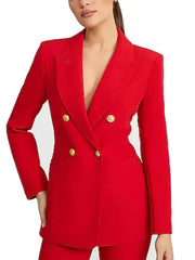 Women’s Red Double-Breasted Tailored Blazer with Gold Buttons