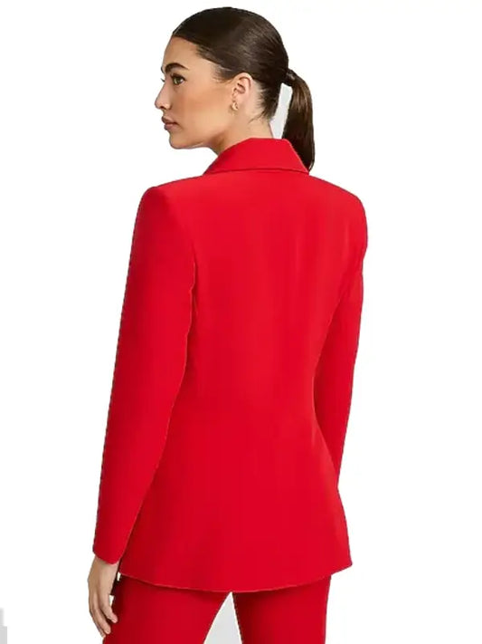 Women’s Red Double-Breasted Tailored Blazer with Gold Buttons