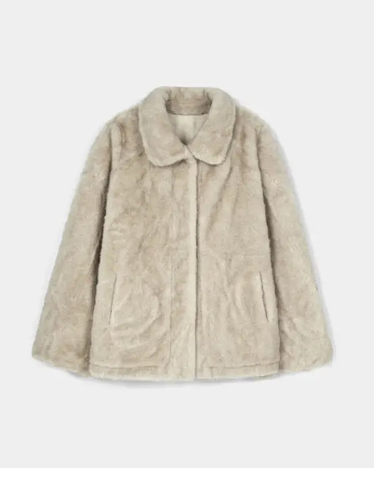 Women’s Beige Faux Fur Jacket with Soft Plush Finish