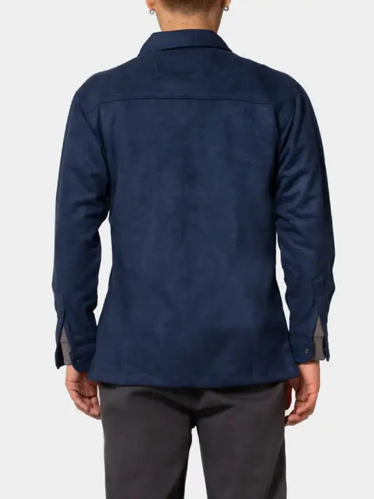 Men’s Navy Blue Suede Shirt Jacket with Button Front