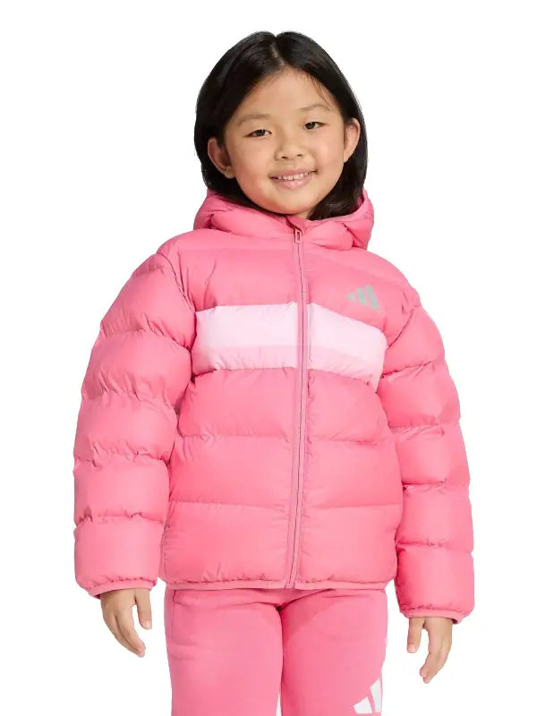 Girls Pink Hooded Puffer Jacket, Lightweight Winter Warm Jacket for Kids