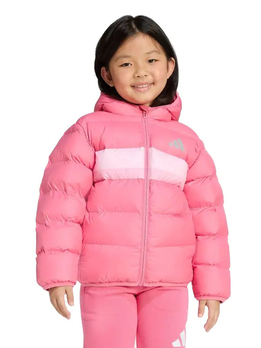 Girls Pink Hooded Puffer Jacket, Lightweight Winter Warm Jacket for Kids