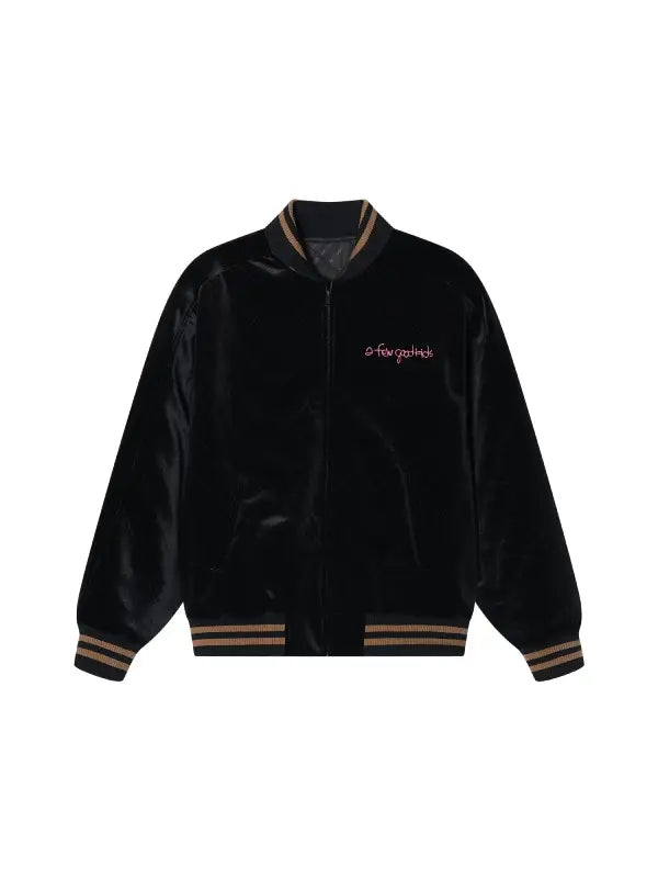 Black Velvet Dragon Embroidered Bomber Jacket