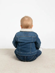 Baby Denim Jacket Set with Soft Sherpa Collar | Classic Blue Infant Outfit
