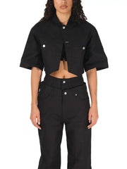 Women’s Cropped Black Short-Sleeve Jacket with Button Front