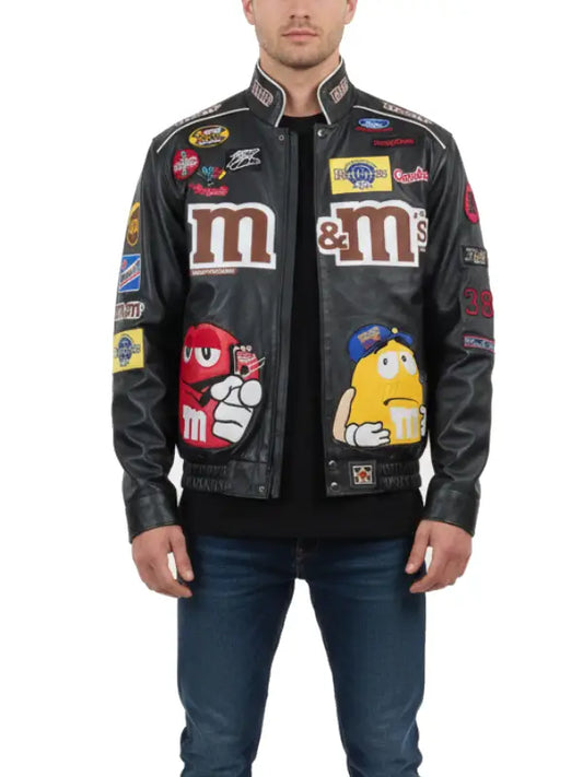 M&M’s Racing Leather Jacket for Men, Premium Motorsport Style