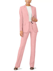 Women's Elegant Pink Two Piece Suit with Tailored Blazer and Straight Leg Trousers - The Leather Jackets