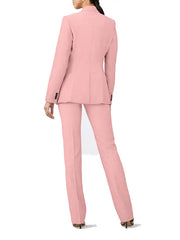 Women's Elegant Pink Two Piece Suit with Tailored Blazer and Straight Leg Trousers - The Leather Jackets