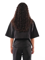 Women’s Cropped Black Short-Sleeve Jacket with Button Front