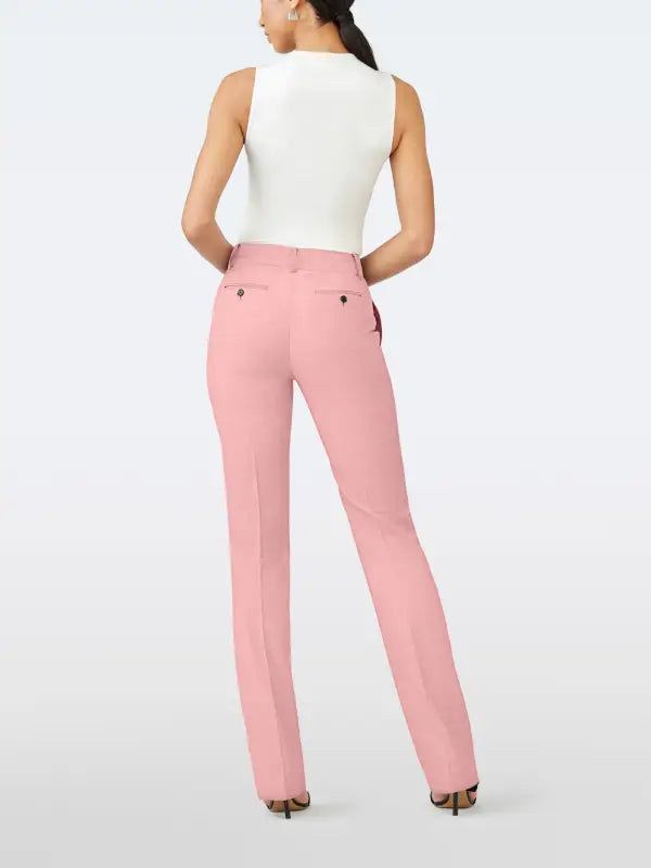 Women's Elegant Pink Two Piece Suit with Tailored Blazer and Straight Leg Trousers - The Leather Jackets