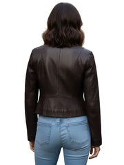 Women’s Brown Genuine Leather Button Front Jacket, Slim Fit Casual Outerwear