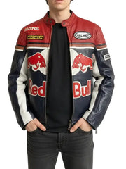 Red Bull Racing Leather Jacket for Men, Moto Style Biker Jacket