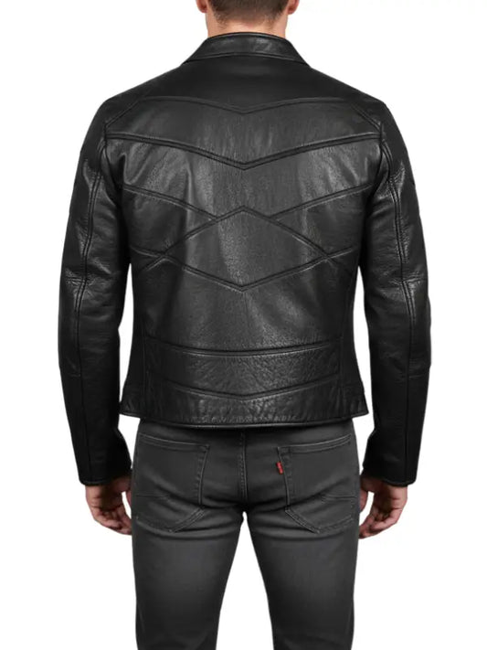 Men’s Black Genuine Leather Jacket with Chevron Panel Design by The Leather Jackets