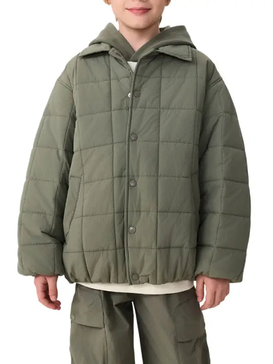 Kids Quilted Hooded Jacket – Lightweight Polyester Puffer Jacket for Boys