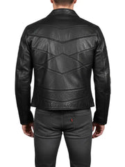 Men’s Black Genuine Leather Jacket with Chevron Panel Design by The Leather Jackets