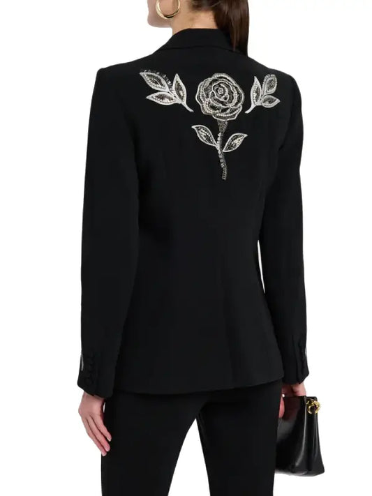 Women’s Black Embroidered Two Piece Suit Set, Blazer and Trousers