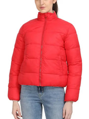 Women’s Red Puffer Jacket Lightweight Winter Zip-Up Coat