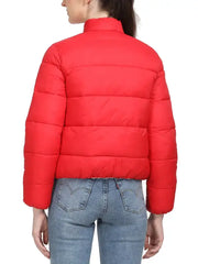 Women’s Red Puffer Jacket Lightweight Winter Zip-Up Coat