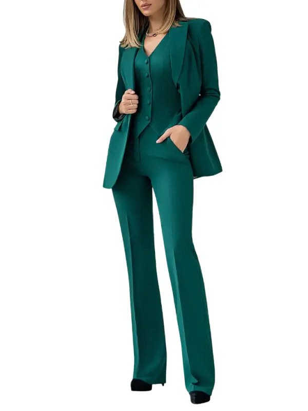Elegant Green Three Piece Women’s Suit Blazer Set