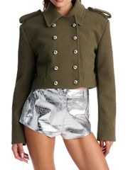 Women’s Military Style Cropped Jacket with Double Breasted Buttons