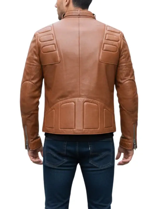 Men’s Tan Brown Quilted Leather Biker Jacket – Premium Real Leather Motorcycle Style