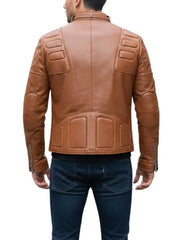 Men’s Tan Brown Quilted Leather Biker Jacket – Premium Real Leather Motorcycle Style