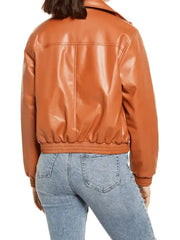 Women’s Camel Brown Leather Bomber Jacket