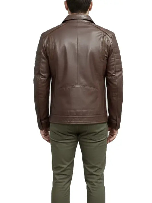 Men's Classic Brown Real Leather Utility Jacket with Front Flap Pockets
