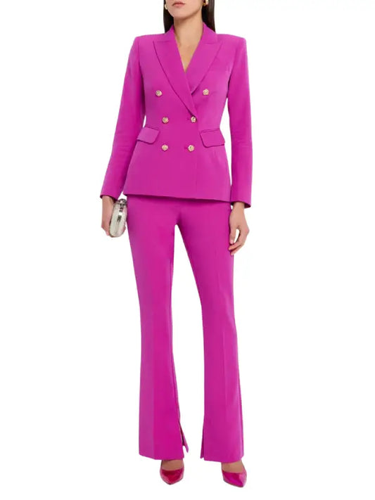 Premium Hot Pink Women’s Double Breasted Blazer and Flared Pants Two Piece Suit