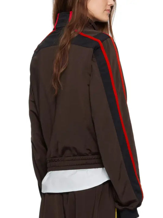 Brown Track Jacket and Trouser Set with Contrast Red and Yellow Stripes