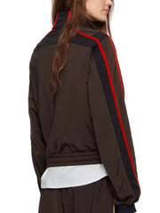 Brown Track Jacket and Trouser Set with Contrast Red and Yellow Stripes