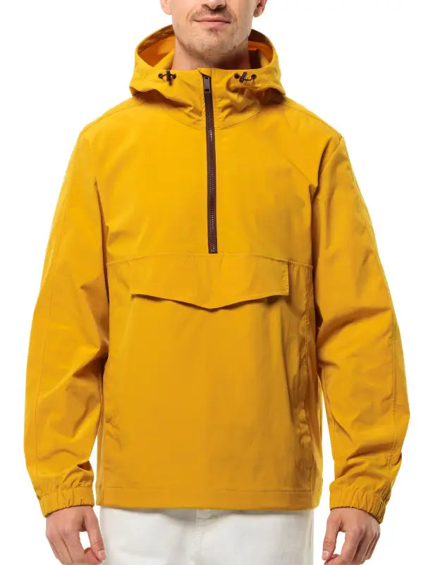 Men’s Yellow Hooded overhead Jacket – Lightweight Windproof Pullover